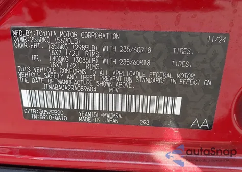 2024 Toyota Bz4X Xle from USA, damaged, VIN JTMABACA2RA089604